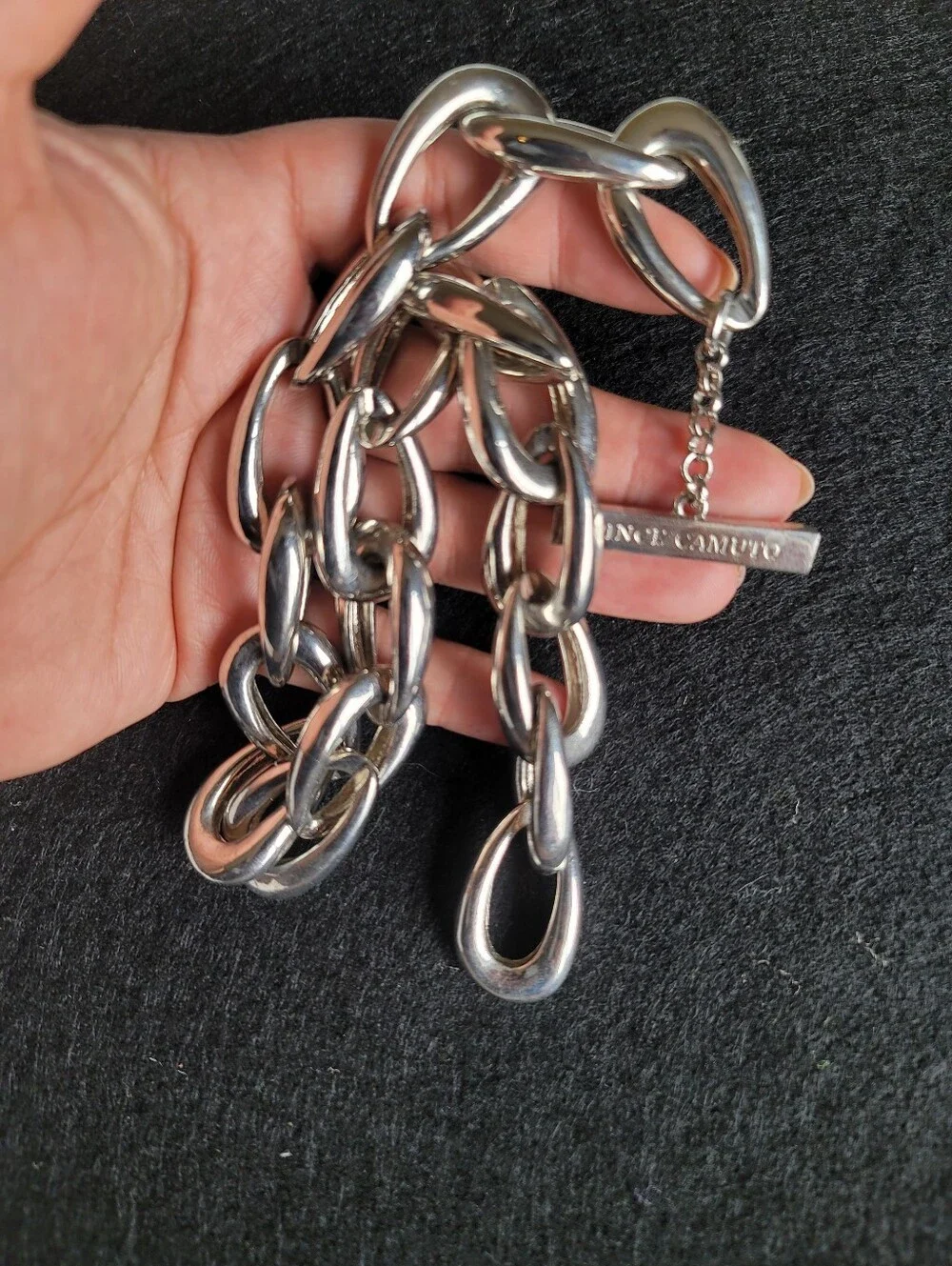Vince Camuto Chunky Silvertone Oval Link Necklace, Toggle Clasp